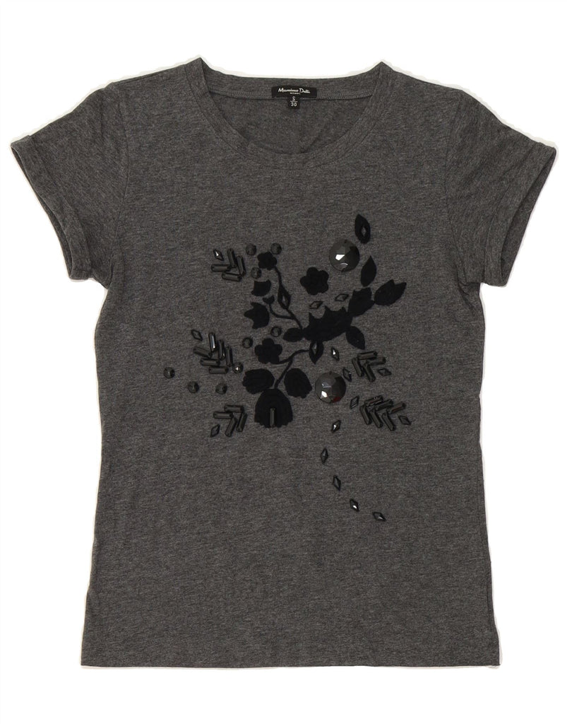 MASSIMO DUTTI Womens Graphic T-Shirt Top UK 8 Small Grey Cotton Vintage Massimo Dutti and Second-Hand Massimo Dutti from Messina Hembry 