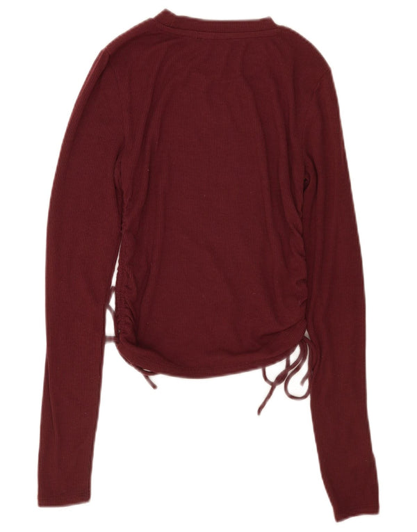 Zara Womens Crop Top Long Sleeve UK 10 Small Burgundy Polyester