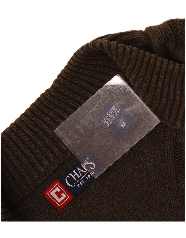 Chaps Mens Zip Neck Jumper Sweater Medium Khaki Cotton
