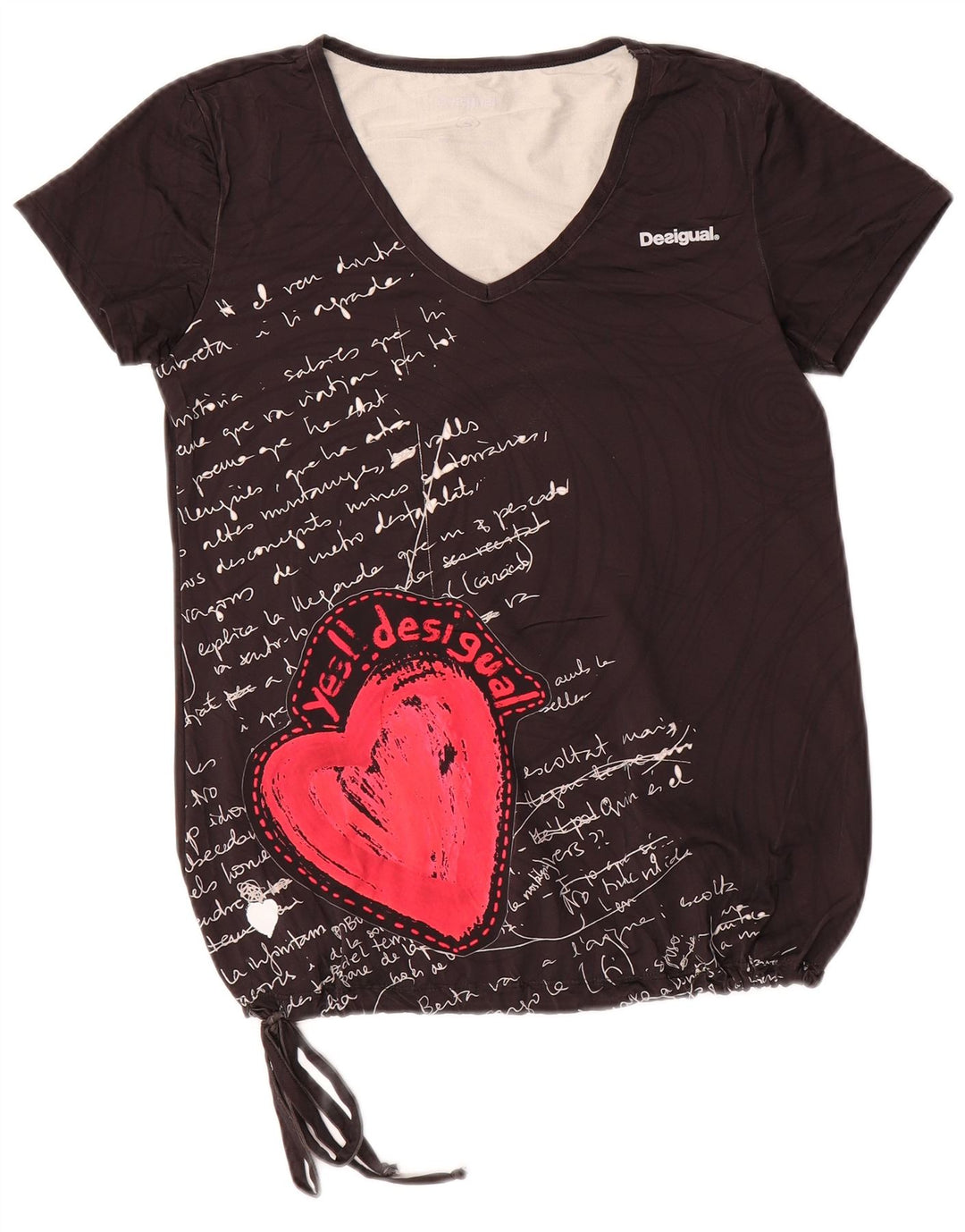 Desigual Womens Graphic T-Shirt Top UK 10 Small Black Polyamide