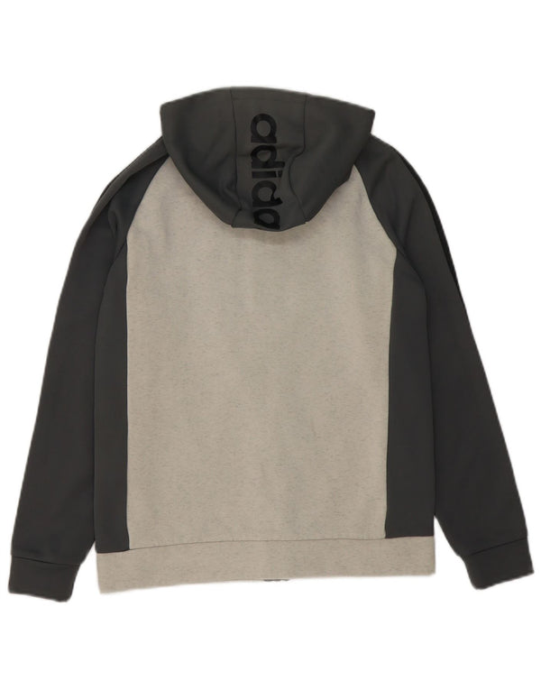 Adidas Boys Graphic Zip Hoodie Sweater 11-12 Years Grey Colourblock Cotton