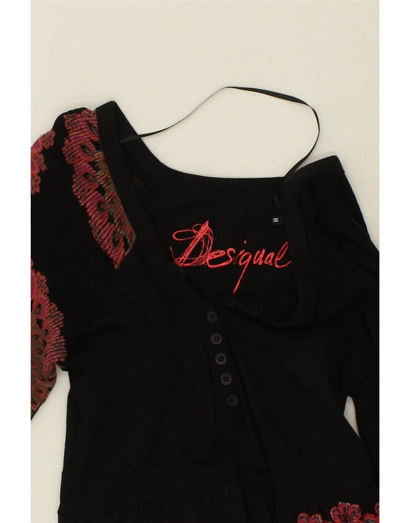 DESIGUAL Womens Graphic Long Sleeve Jumper Dress UK 12 Medium Black Vintage Desigual and Second-Hand Desigual from Messina Hembry 