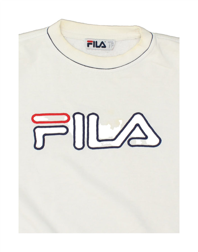 FILA Mens Graphic Sweatshirt Jumper XL White | Vintage Fila | Thrift | Second-Hand Fila | Used Clothing | Messina Hembry 