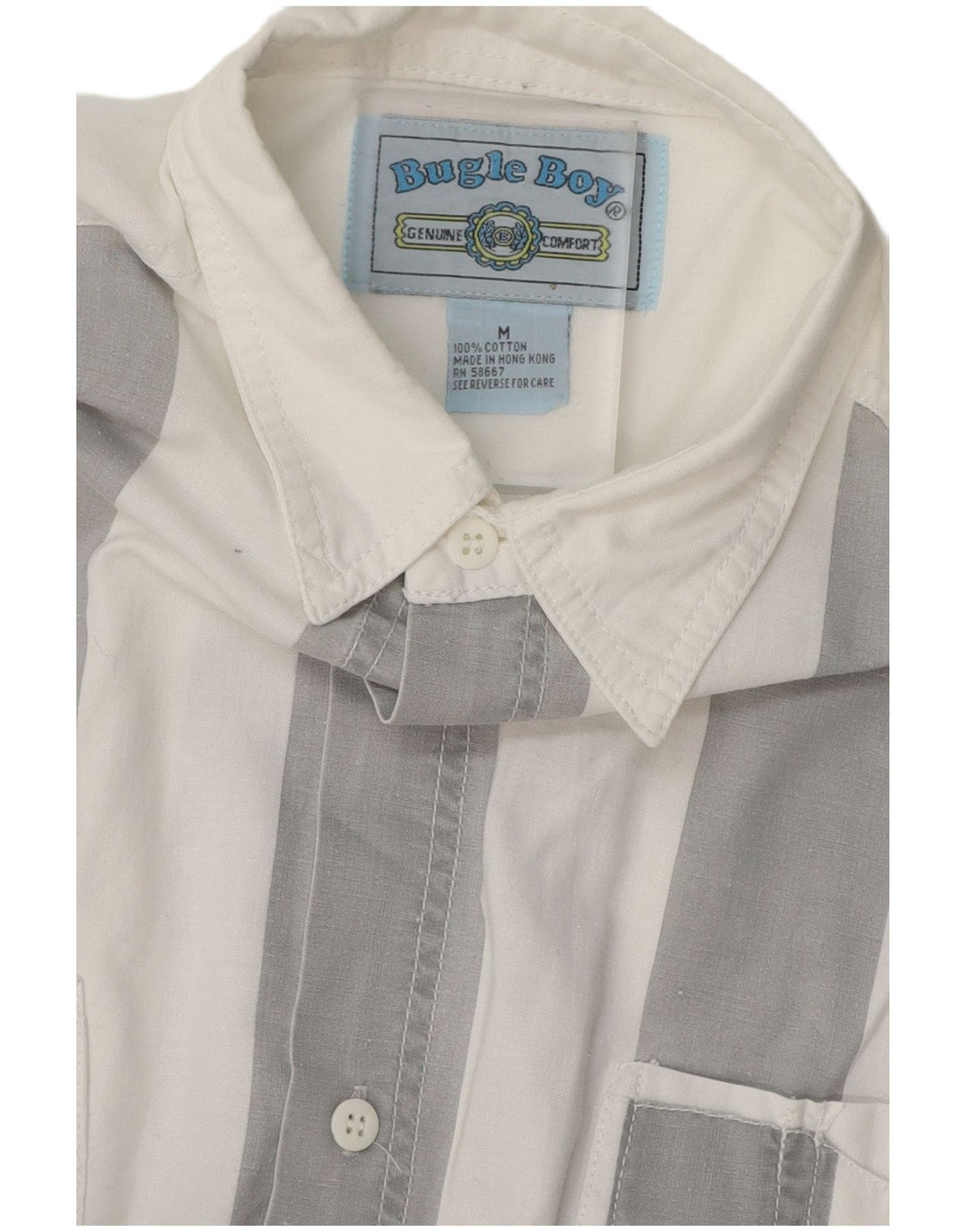 BUGLE BOY Mens Short Sleeve Shirt Medium White Striped Cotton