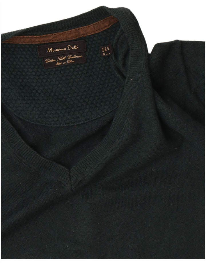 Massimo Dutti Mens V-Neck Jumper Sweater Small Green Cotton