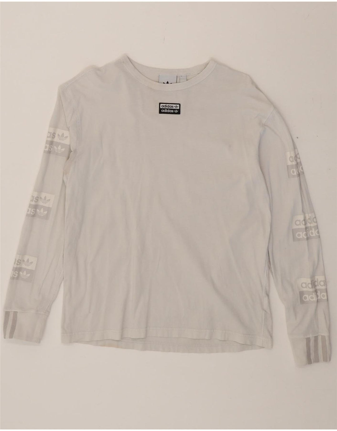 ADIDAS Mens Graphic Top Long Sleeve Small Grey Cotton Vintage Adidas and Second-Hand Adidas from Messina Hembry 