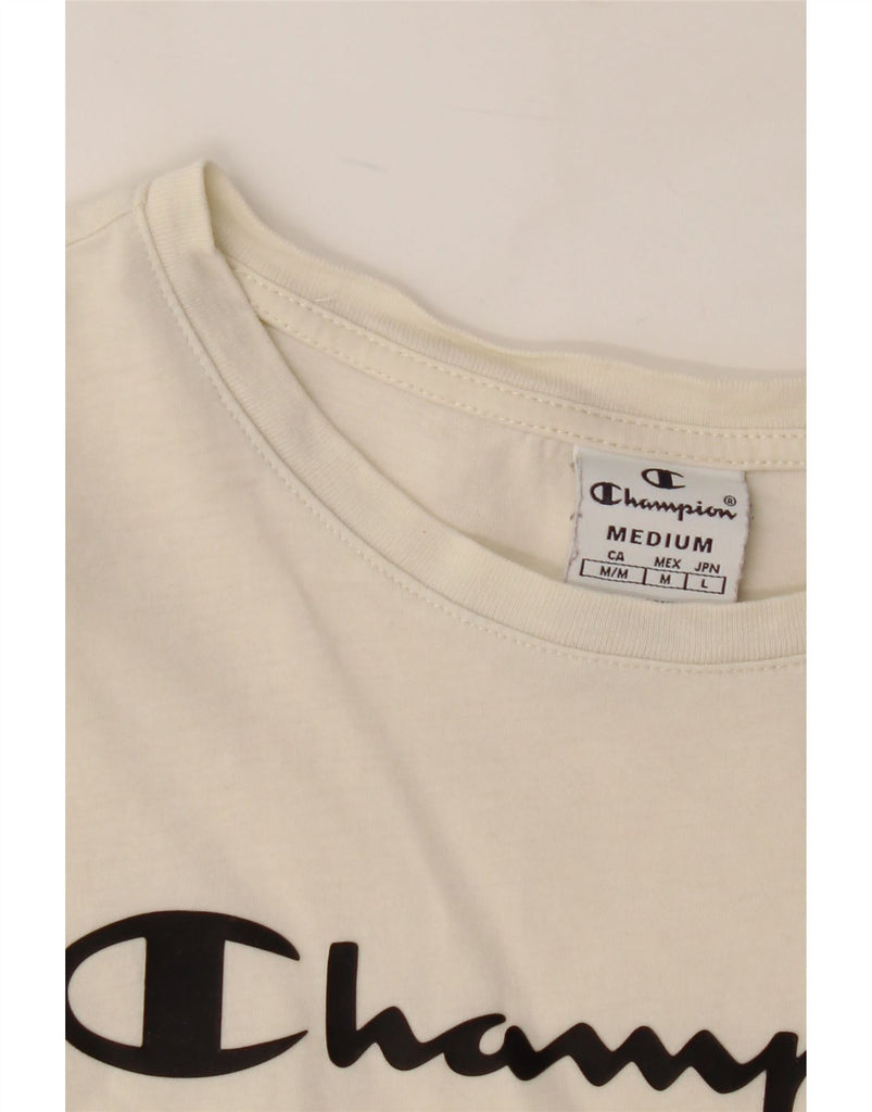 CHAMPION Womens Graphic T-Shirt Top UK 12 Medium White Cotton Vintage Champion and Second-Hand Champion from Messina Hembry 
