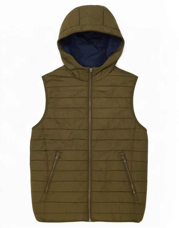 Jack & Jones Mens Hooded Padded Gilet UK 40 Large Khaki Polyester