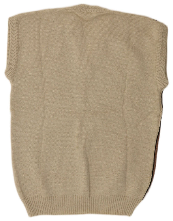 Vintage Mens Vest Tank Top 3XL Beige Striped Acrylic