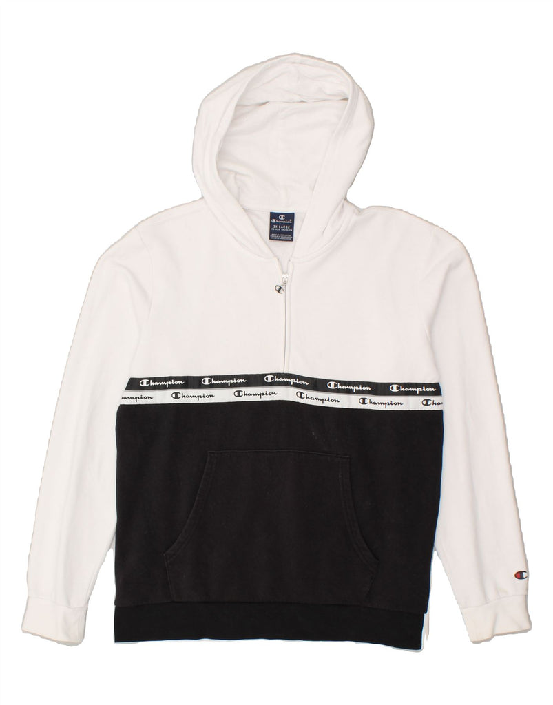 CHAMPION Boys Graphic Zip Neck Hoodie Jumper 15-16 Years 2XL White | Vintage Champion | Thrift | Second-Hand Champion | Used Clothing | Messina Hembry 