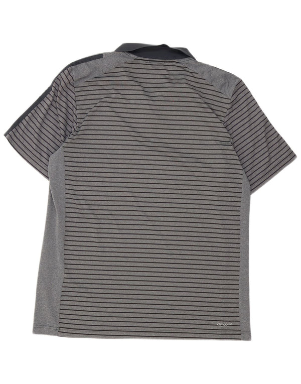 Adidas Mens Climacool Polo Shirt XL Grey Striped Polyester