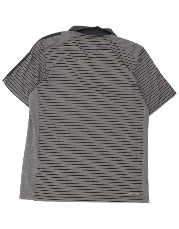 Adidas Mens Climacool Polo Shirt XL Grey Striped Polyester