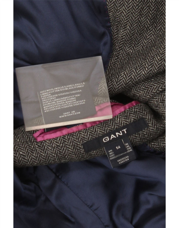Gant Mens 2 Button Blazer Jacket IT 54 2XL Grey Herringbone Wool