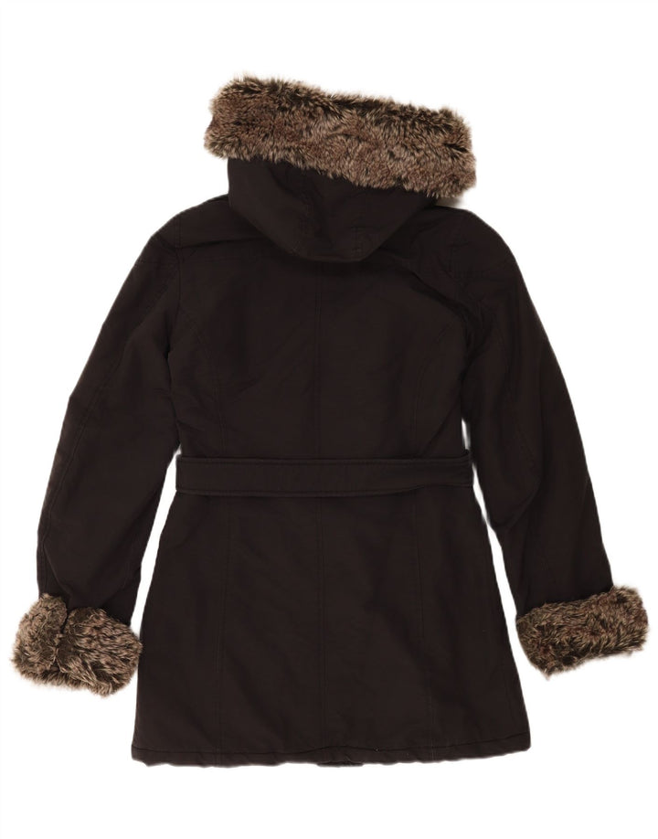 Refrigue Womens Hooded Oversized Parka Jacket UK 6 XS Black Nylon