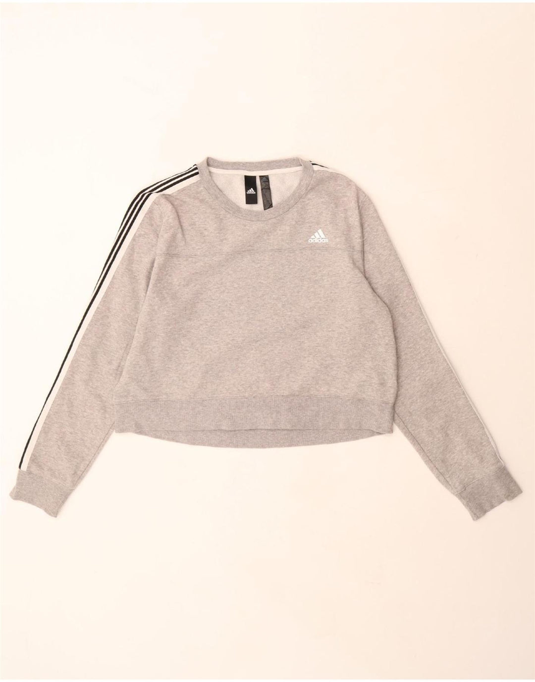ADIDAS Womens Crop Sweatshirt Jumper UK 12/14 Medium Grey Flecked Cotton