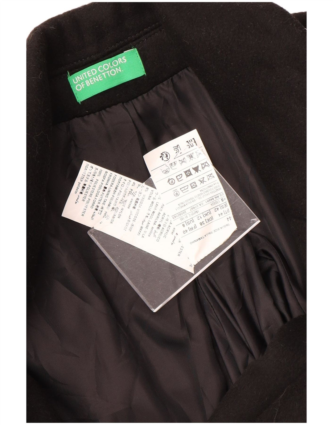 Benetton Womens Overcoat UK 12 Medium Black Polyester