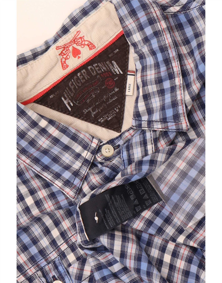 Tommy Hilfiger Mens Flannel Shirt Large Blue Gingham Cotton