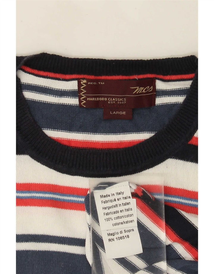 Marlboro Classics Mens Crew Neck Jumper Sweater Large Multicoloured Striped