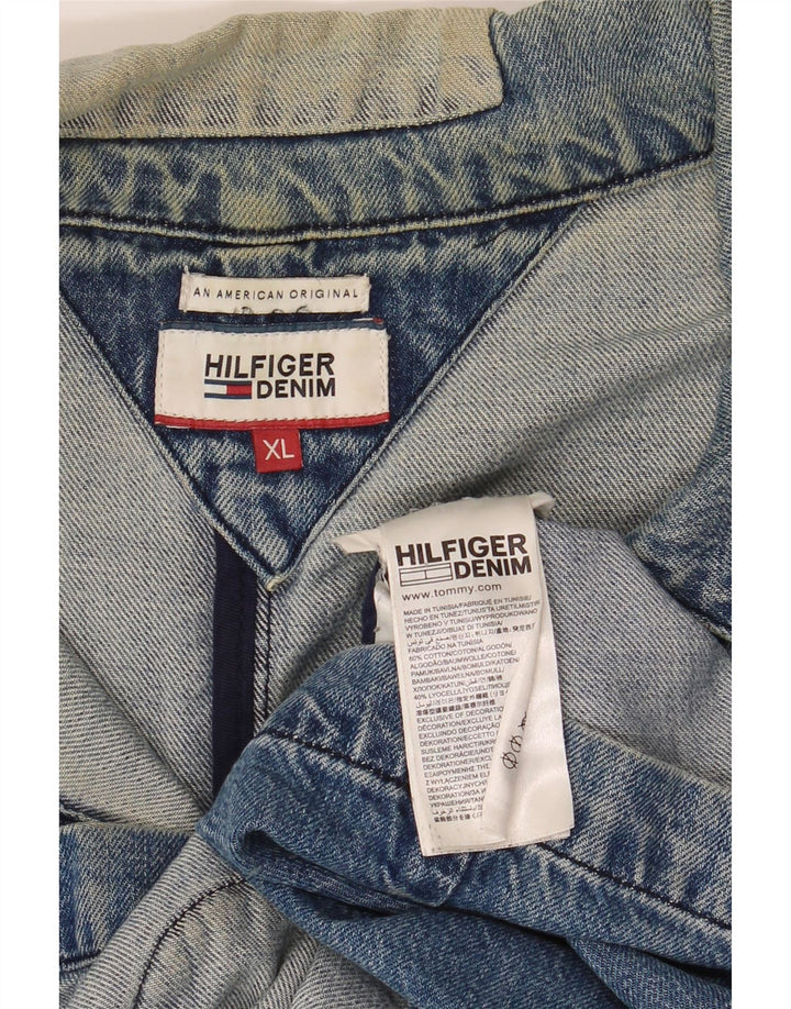 Tommy Hilfiger Womens Distressed Denim Jacket UK 18 XL Blue Patchwork
