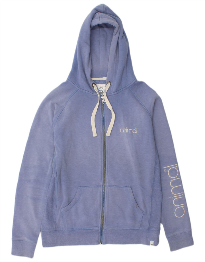 Animal Womens Graphic Zip Hoodie Sweater UK 14 Large Blue Polyester