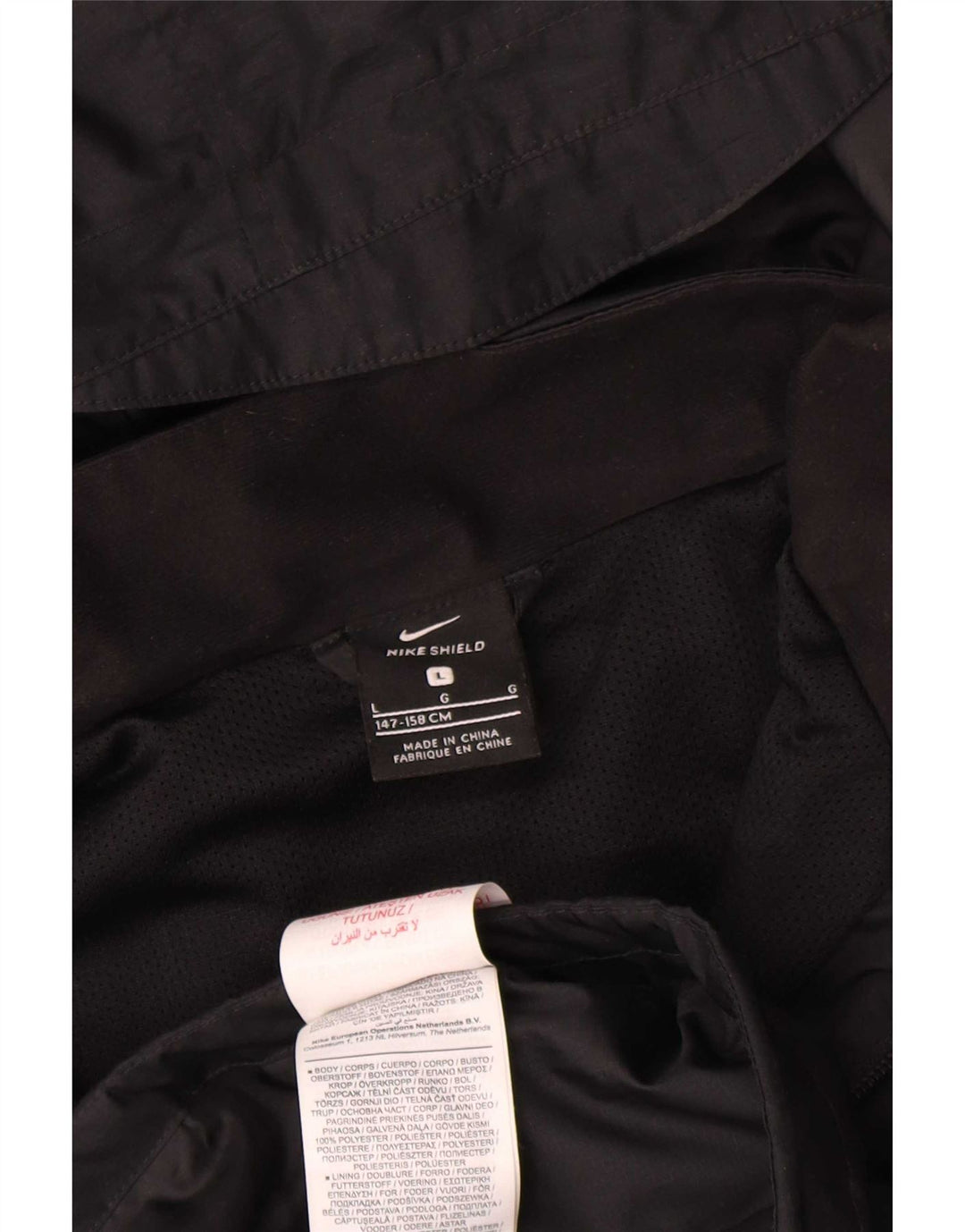 Nike Boys Hooded Rain Jacket 12-13 Years Large Black Polyester