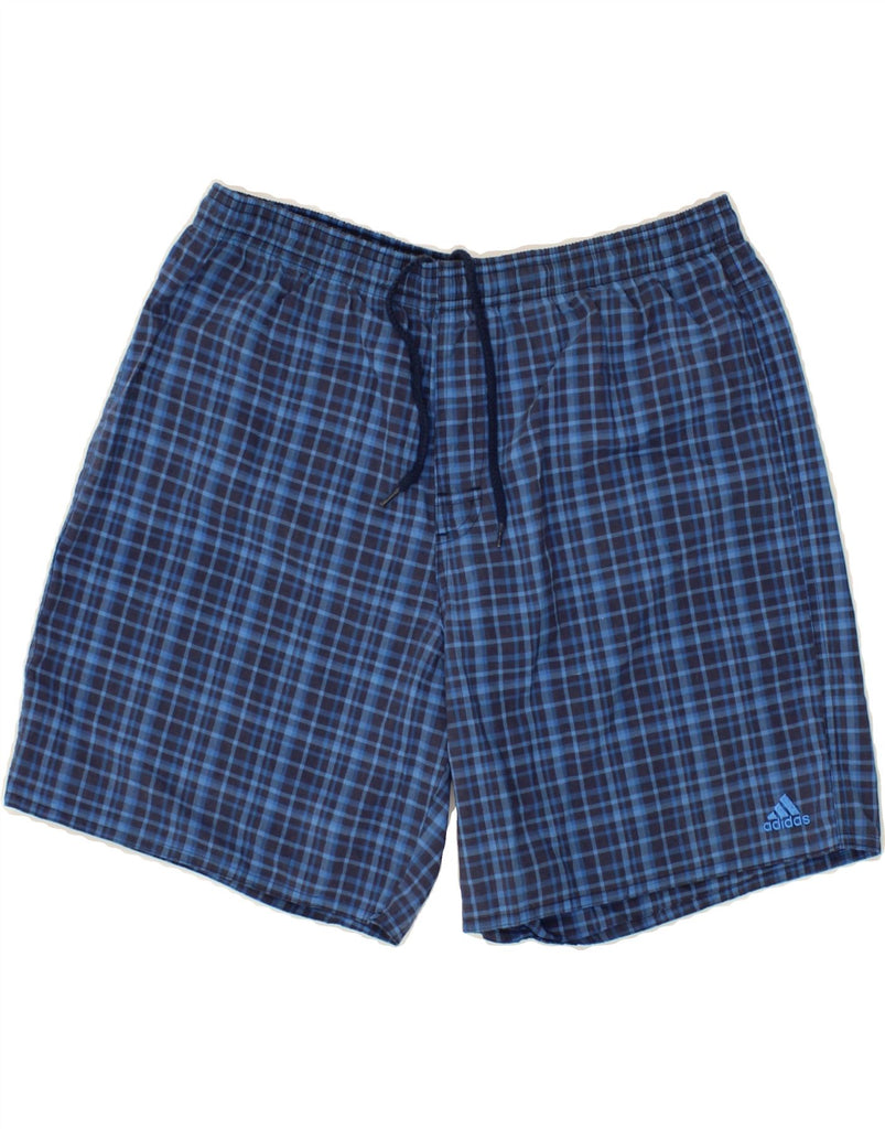ADIDAS Mens Sport Shorts Medium Navy Blue Check Polyester | Vintage Adidas | Thrift | Second-Hand Adidas | Used Clothing | Messina Hembry 