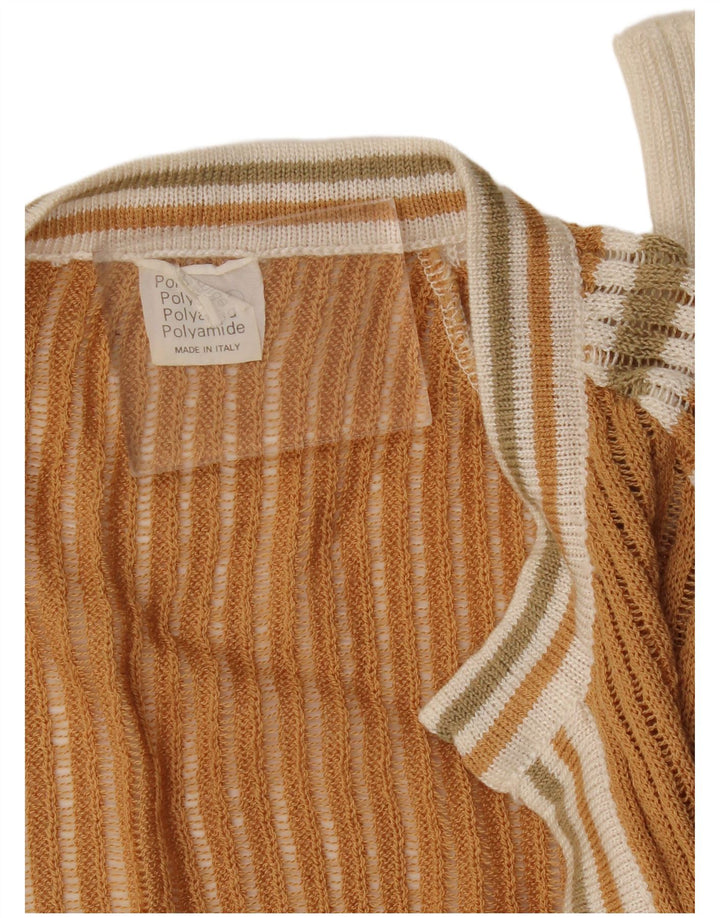 Vintage Womens Open Cardigan Sweater UK 10 Small Brown Striped Polyamide