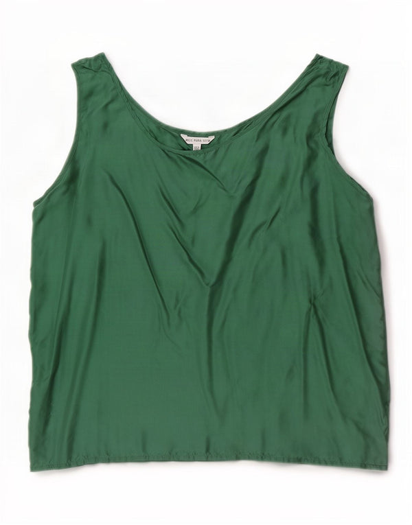 Vintage Womens Sleeveless Blouse Top UK 22 3XL Green Silk