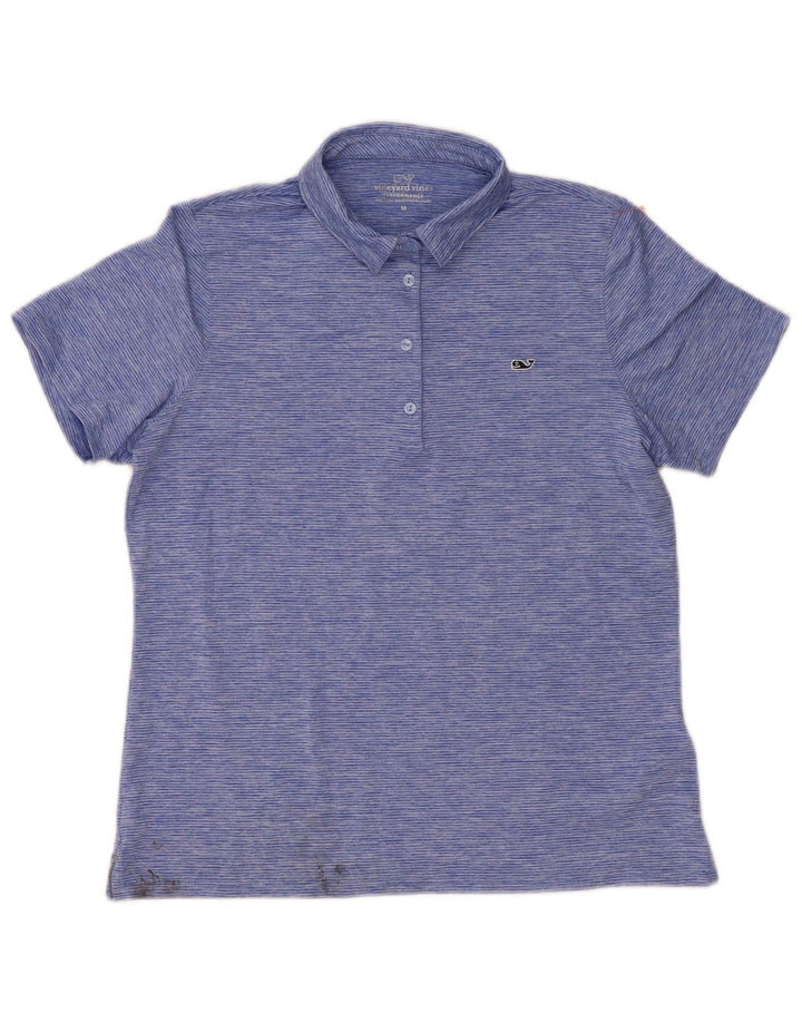 Vineyard Vines Womens Polo Shirt UK 14 Medium Blue Striped Polyester
