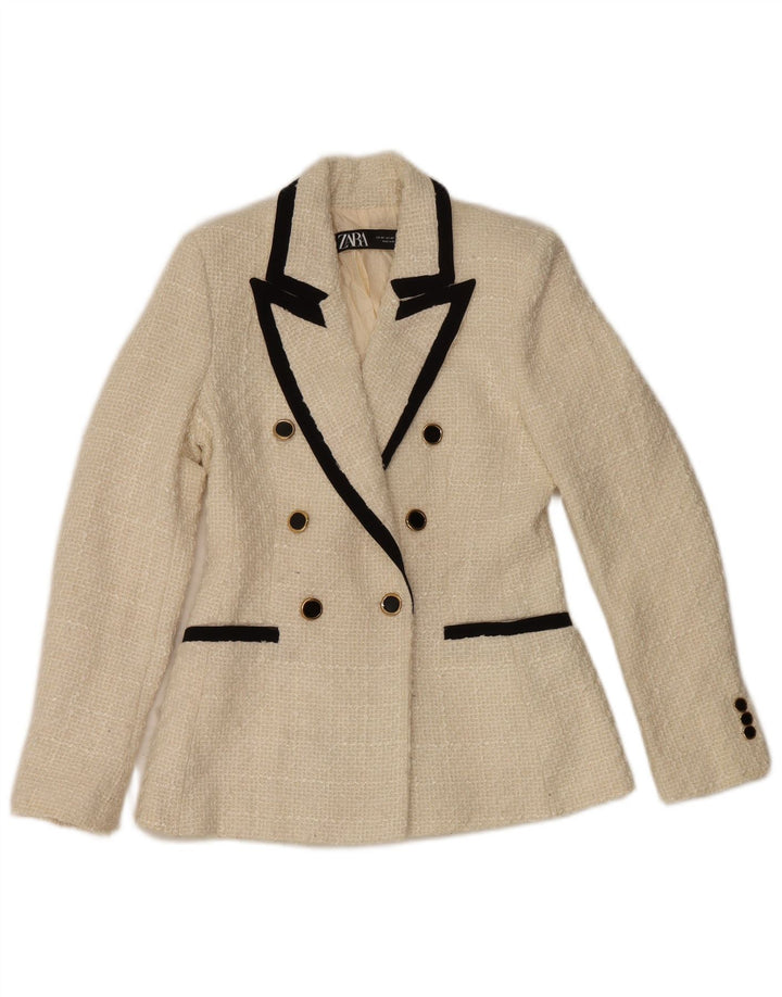 Zara Womens Double Breasted Blazer Jacket UK 6 XS Off White Polyester