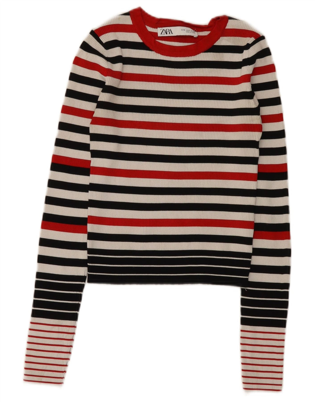 Zara Womens Crop Top Long Sleeve UK 8 Small Multicoloured Striped Viscose