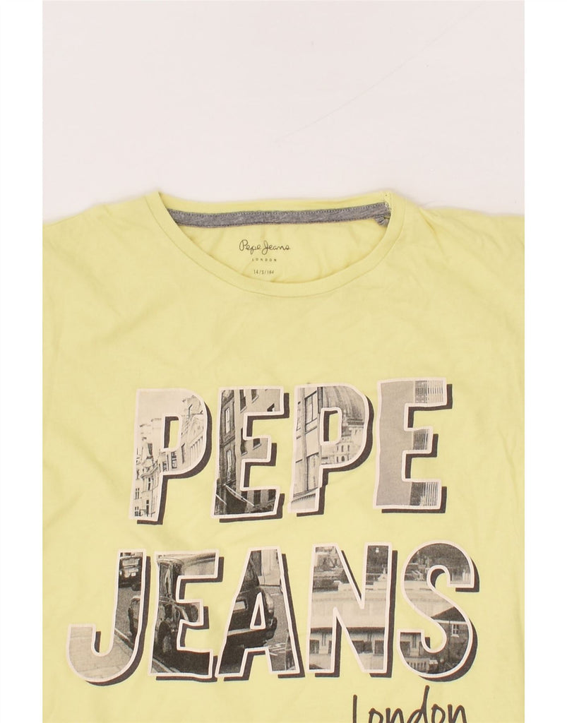 PEPE JEANS Boys Graphic T-Shirt Top 13-14 Years Small Yellow Cotton | Vintage PEPE Jeans | Thrift | Second-Hand PEPE Jeans | Used Clothing | Messina Hembry 