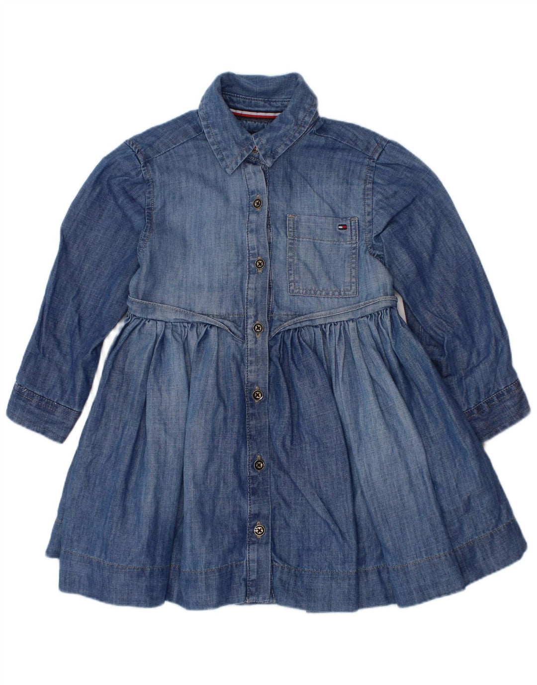 TOMMY HILFIGER Baby Girls Long Sleeve Denim Dress 18-24 Months Blue Cotton