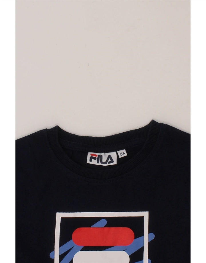 FILA Boys Graphic T-Shirt Top 7-8 Years Navy Blue Vintage Fila and Second-Hand Fila from Messina Hembry 
