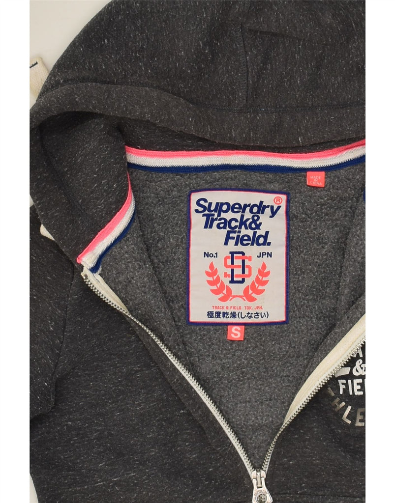 SUPERDRY Womens Track & Field Graphic Zip Hoodie Sweater UK 10 Small Grey | Vintage Superdry | Thrift | Second-Hand Superdry | Used Clothing | Messina Hembry 