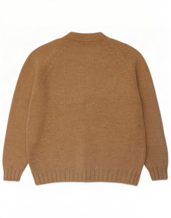 Vintage Mens Loose Fit Cardigan Sweater Large Beige Wool
