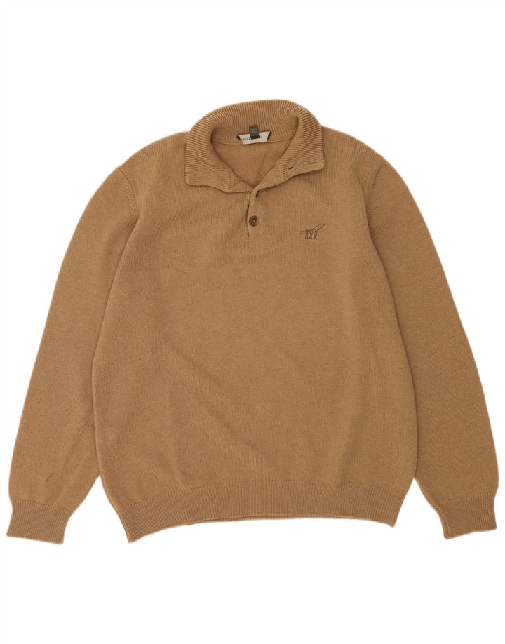 Henry Cottons Mens Button Neck Jumper Sweater Medium Beige Wool