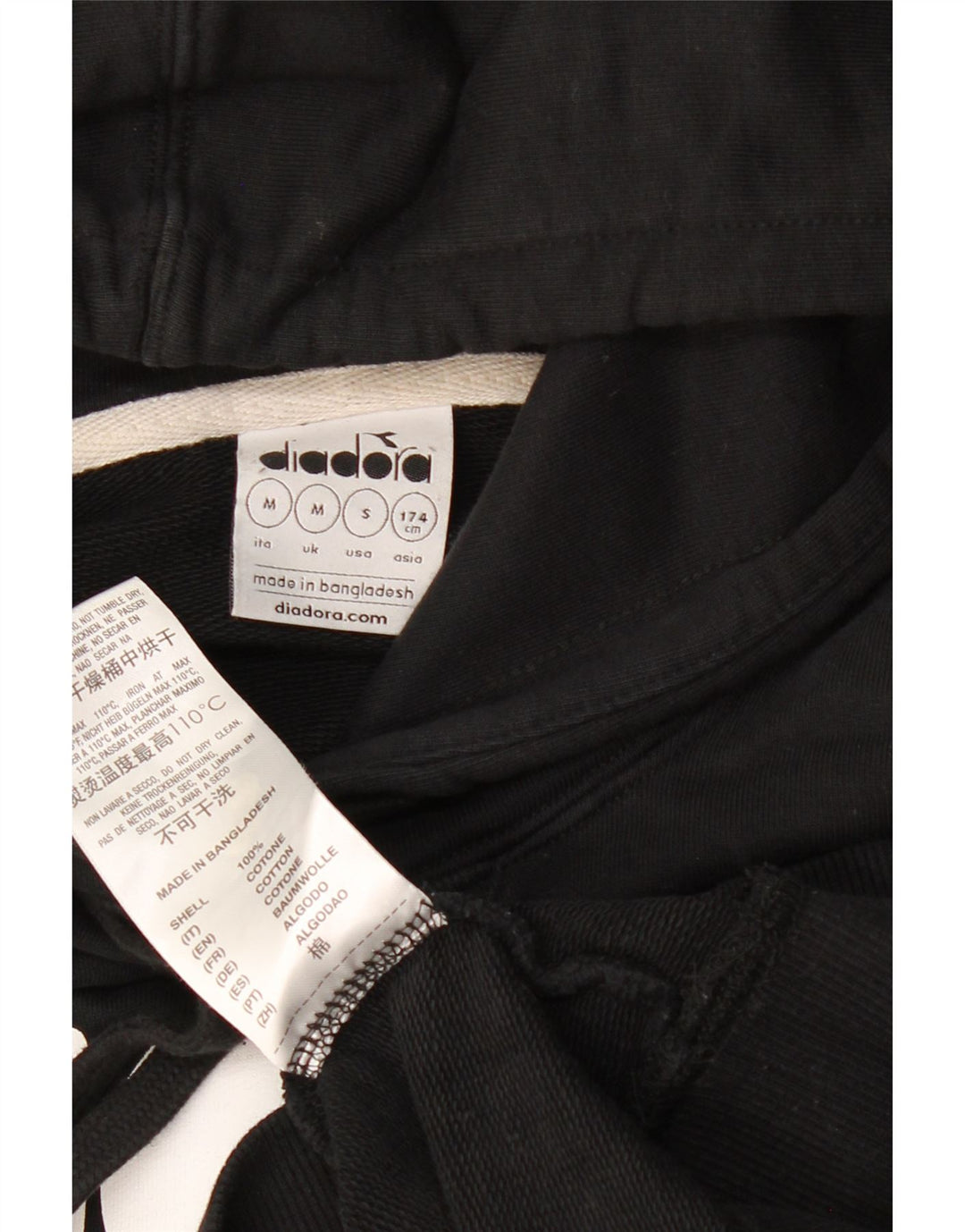 Diadora Mens Graphic Hoodie Jumper Medium Black Cotton