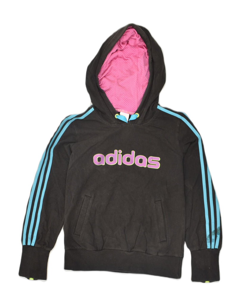 ADIDAS Womens Graphic Hoodie Jumper UK 12 Medium  Black Cotton | Vintage Adidas | Thrift | Second-Hand Adidas | Used Clothing | Messina Hembry 