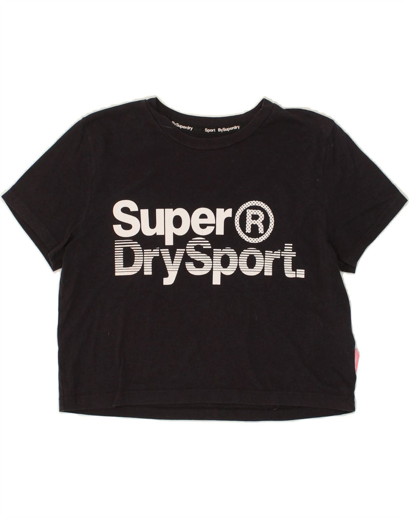 SUPERDRY Womens Crop Graphic T-Shirt Top UK 10 Small Black Cotton Vintage Superdry and Second-Hand Superdry from Messina Hembry 