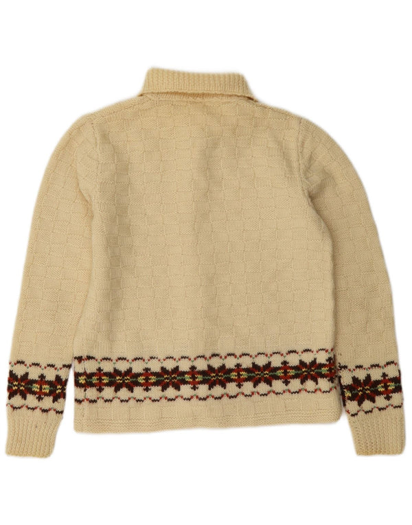 Vintage Womens Cardigan Sweater UK 10 Small Off White Fair Isle