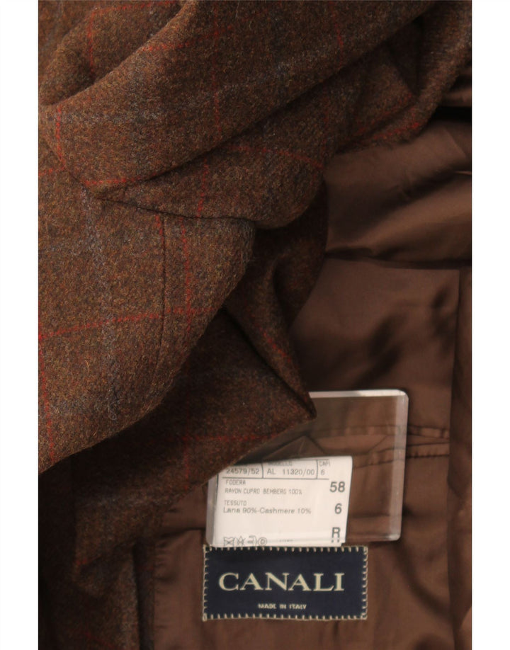 Canali Mens 3 Button Blazer Jacket IT 58 4XL Brown Check Wool