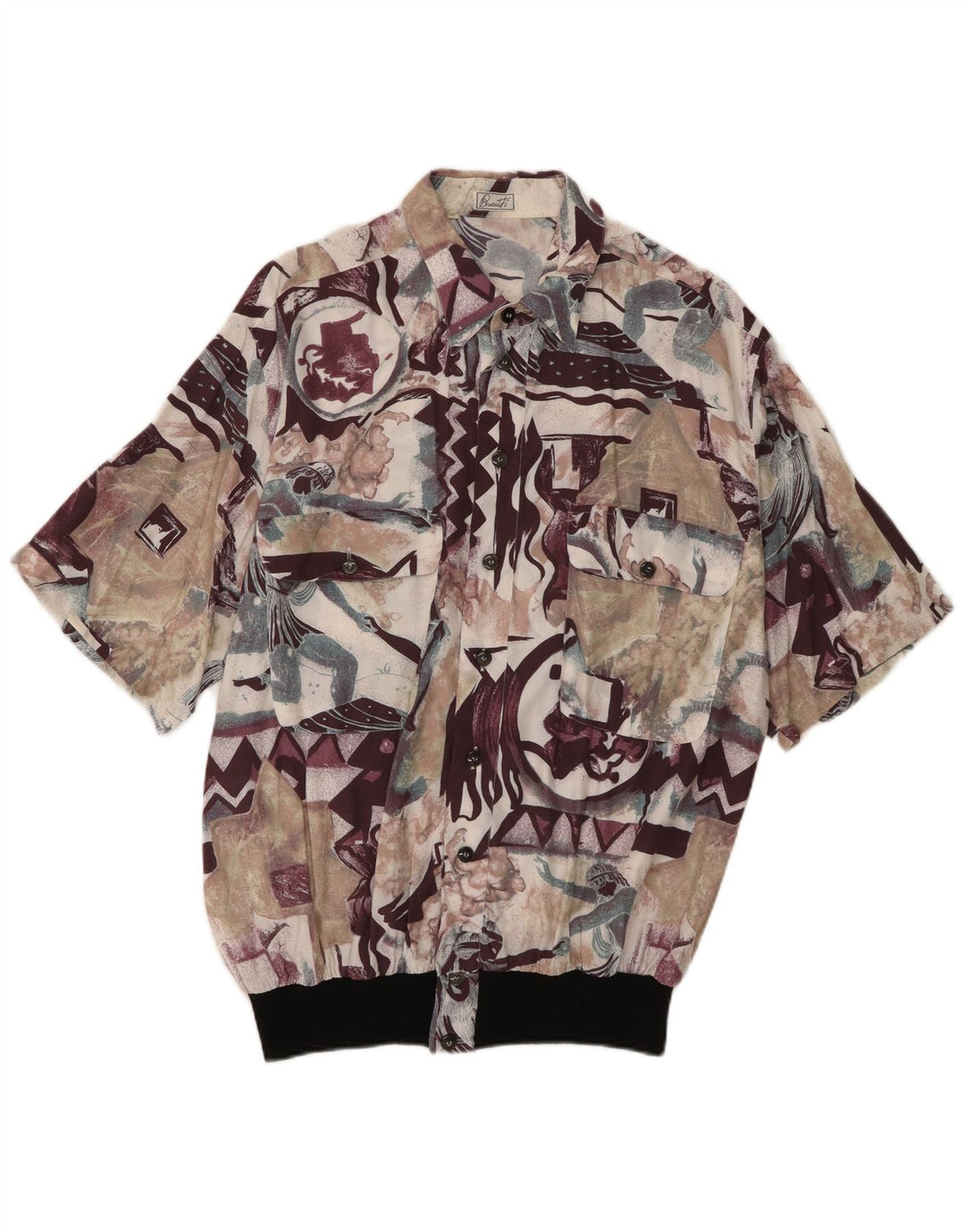 Vintage Mens Abstract Pattern Short Sleeve Shirt Medium Multicoloured