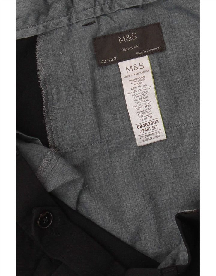 Marks & Spencer Mens Regular Fit Suit Trousers W42 L31 Black Polyester