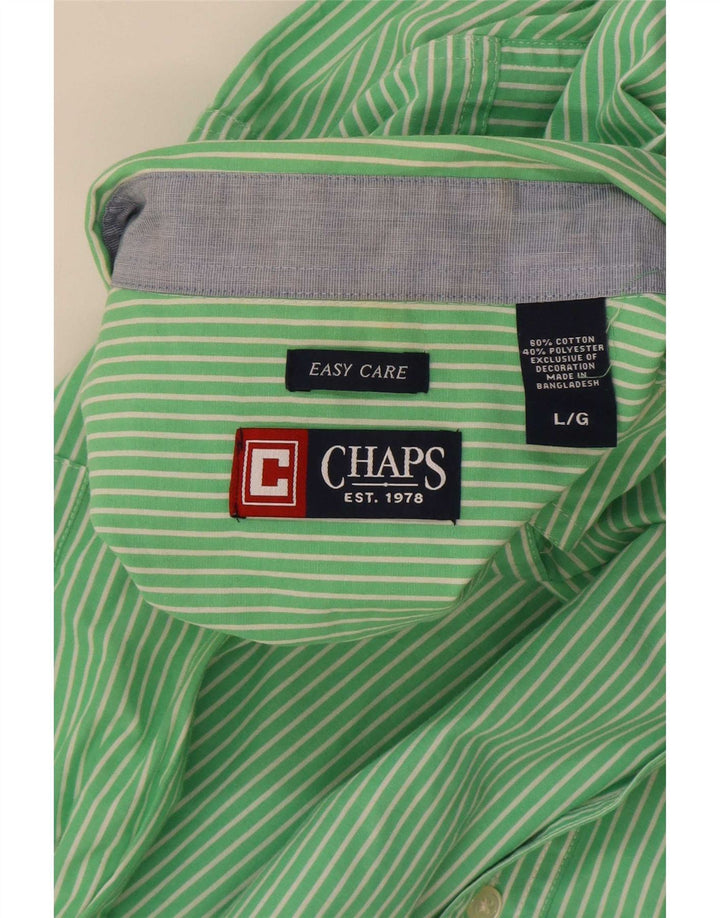 Chaps Mens Easy Care Shirt Large Green Pinstripe Cotton