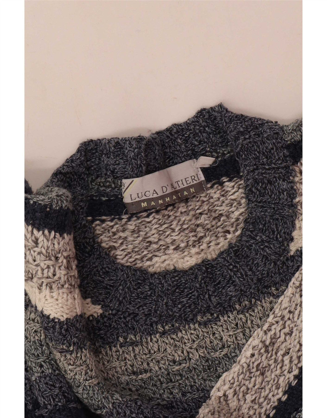 Luca D'altieri Mens Crew Neck Jumper Sweater Large Navy Blue Striped