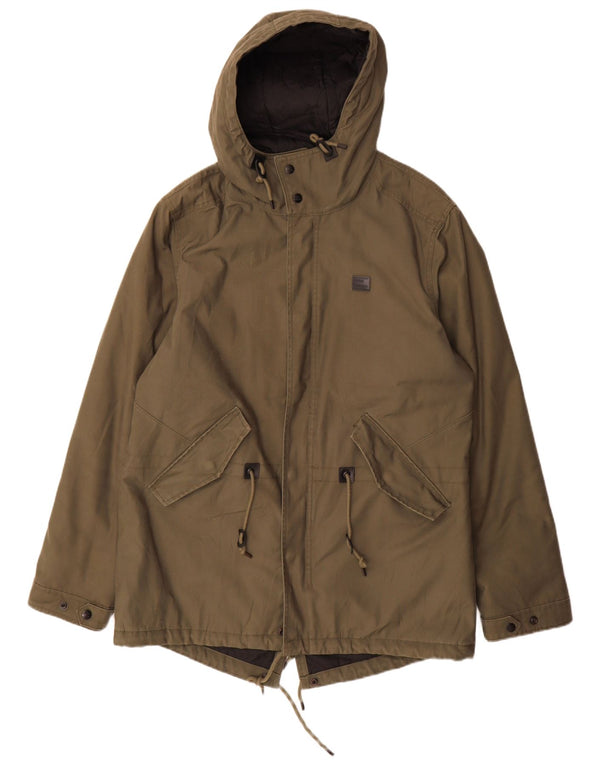 Vintage Industries Mens Hooded Parka Jacket UK 44 2XL Khaki Polyester