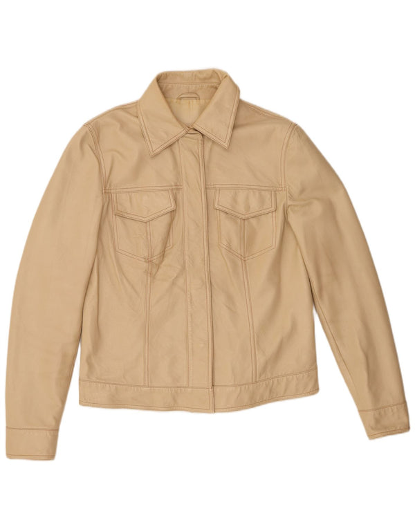 Vintage Womens Leather Jacket IT 44 Medium Beige Leather