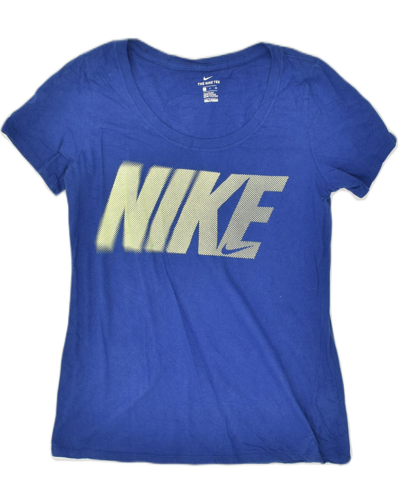 NIKE Womens Athletic Cut Graphic T-Shirt Top UK 10 Small Blue Cotton | Vintage Nike | Thrift | Second-Hand Nike | Used Clothing | Messina Hembry 