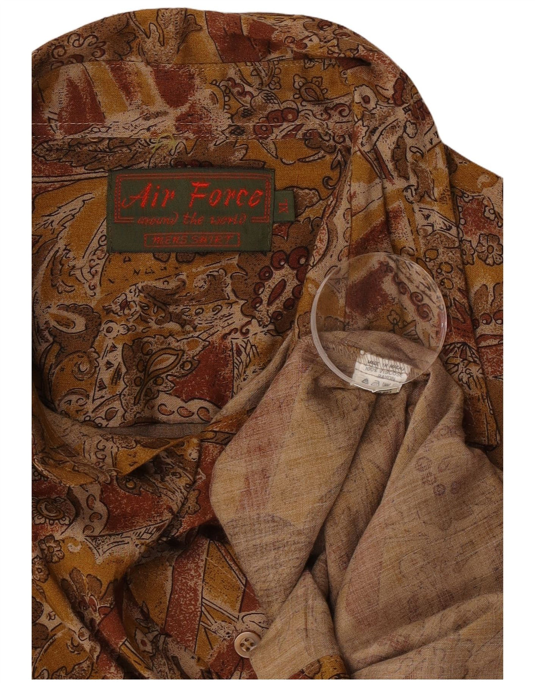 Vintage Mens Graphic Shirt XL Brown Viscose